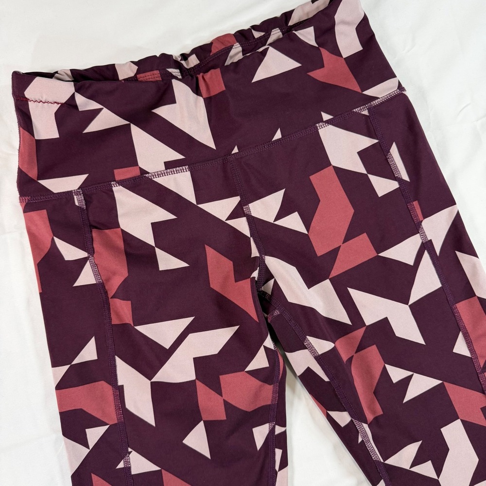 Oiselle Womens Burgundy Geometric Print Crop Running Leggings Size 10 Capris